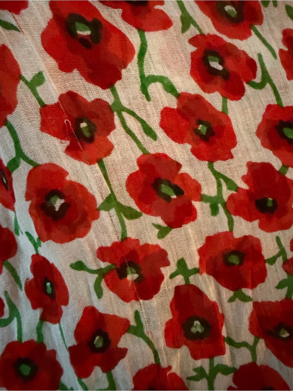 J Crew Lightweight Floral Poppy Scarf - Red & Green on Cream - Picture 5 of 10